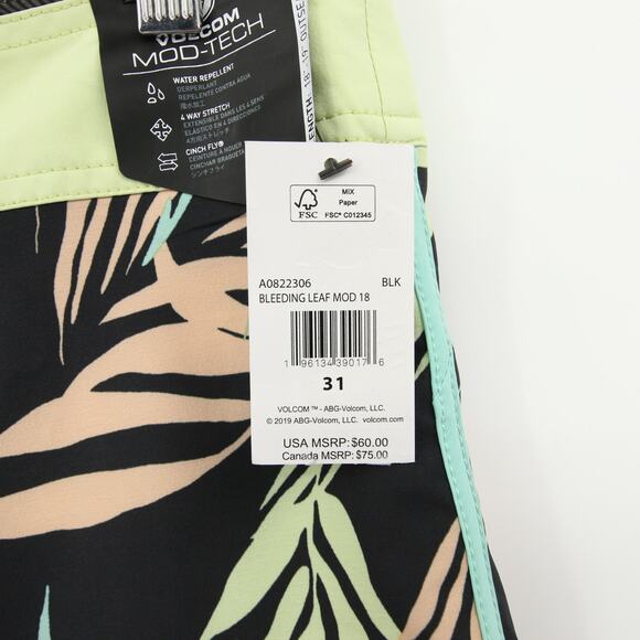 Volcom Boardshorts Swim Trunks Peach Palm Leaf Print 4 Way Stretch Size 31 NWT - Picture 8 of 13
